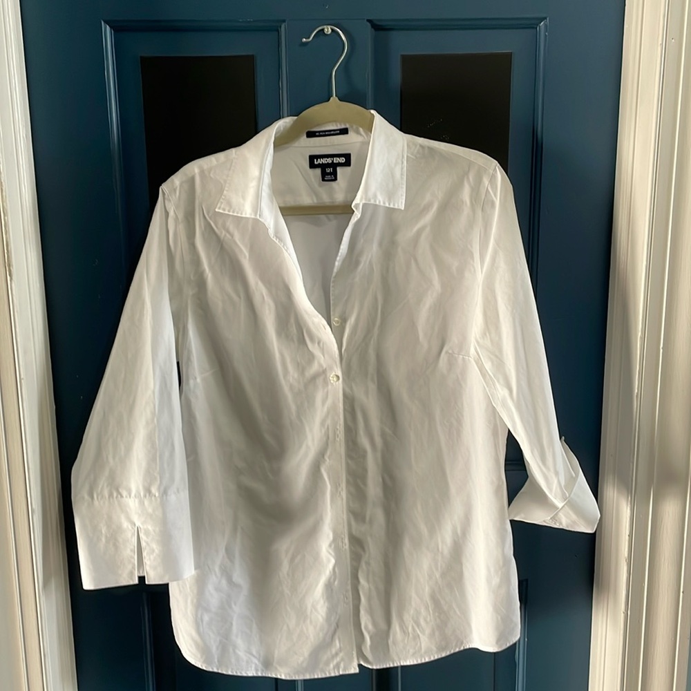 Lands end sz 12 tall ladies no iron blouse 3/4 sleeve